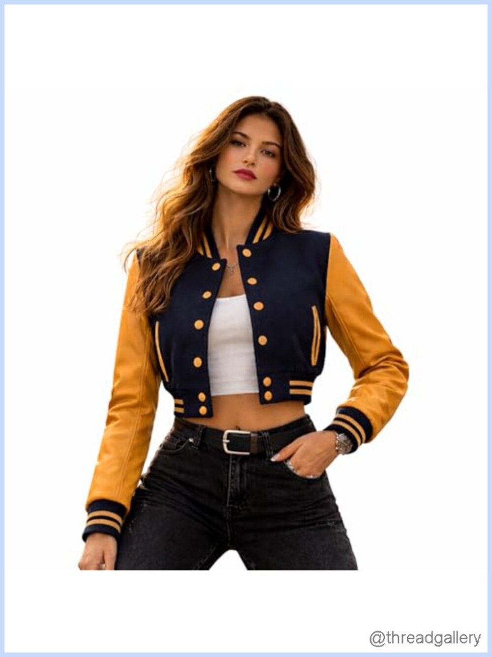 Cropped Varsity Jacket Women Wool & Cowhide Leather Letterman Baseball Jacket